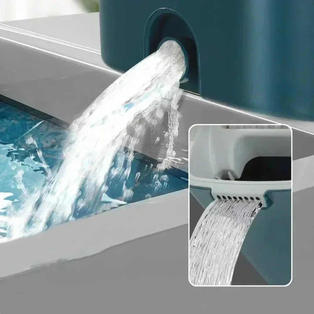 Best Hands-Free Lazy Mop Bucket Set - Dry Wet Separation Floor Cleaning System with Flat Mop and Wringer for Home Kitchen Bathroom - Wahtrends