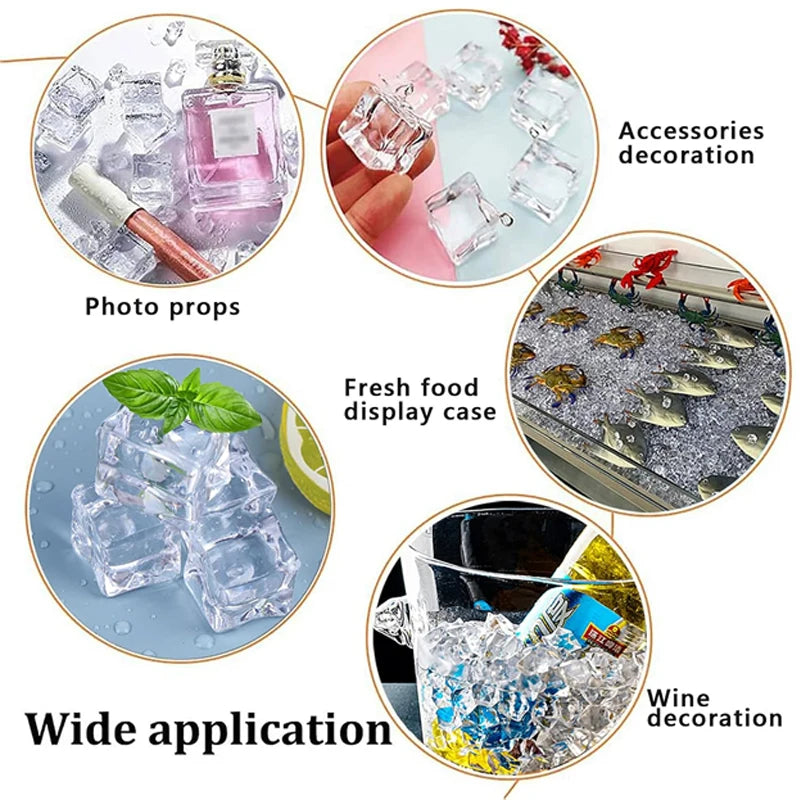 Premium Clear Acrylic Fake Ice Cubes – Reusable Photography & Display Crystals AE