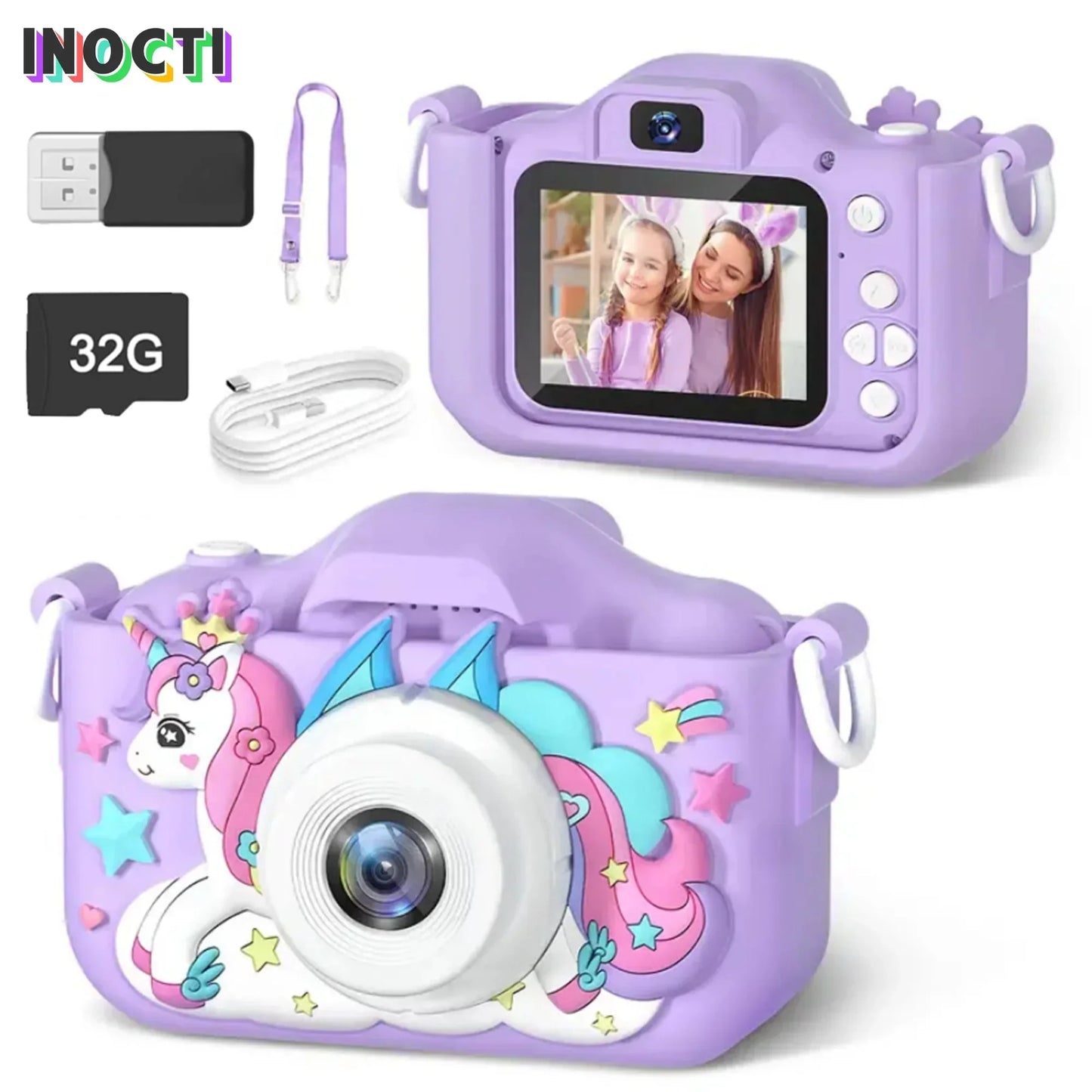 INOCTI Kids Digital Camera for Toddlers - HD Video Photo Toy with Games Shockproof for Ages 3-10 Girls' Boys' Christmas Birthday Gifts - Wahtrends