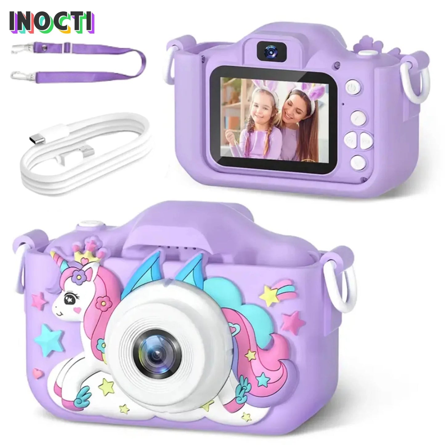 INOCTI Kids Digital Camera for Toddlers - HD Video Photo Toy with Games Shockproof for Ages 3-10 Girls' Boys' Christmas Birthday Gifts - Wahtrends