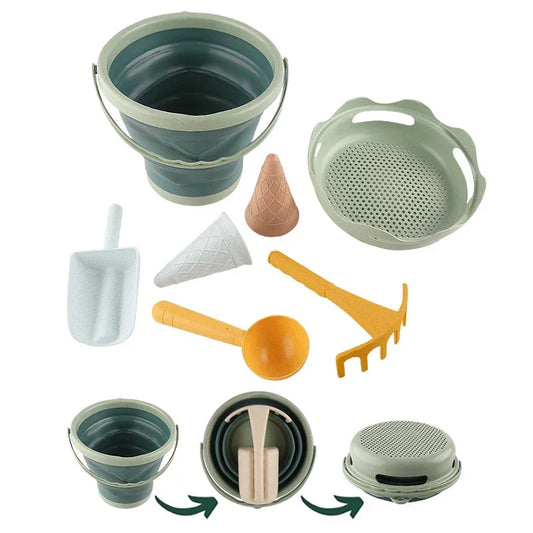 Best Collapsible Beach Bucket for Kids - 7-in-1 Sand Toys Set with Shovel, Rake, and Ice Cream Molds for Toddlers' Beach Sandbox Fun - Wahtrends