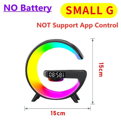 Small G shaped LED clock with rainbow light, 15cm height and width, no battery, no app control
