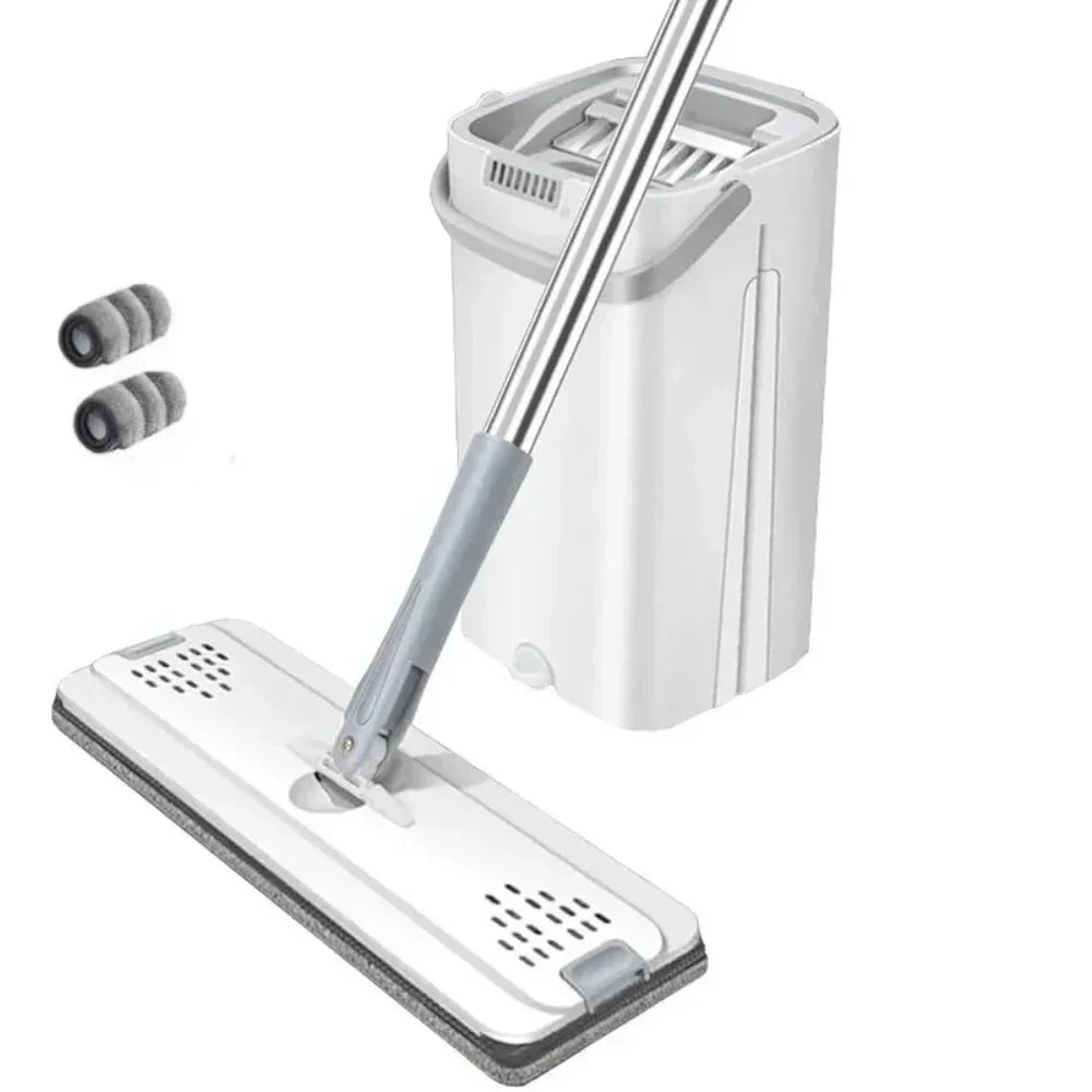 Best Hands-Free Lazy Mop Bucket Set - Dry Wet Separation Floor Cleaning System with Flat Mop and Wringer for Home Kitchen Bathroom - Wahtrends