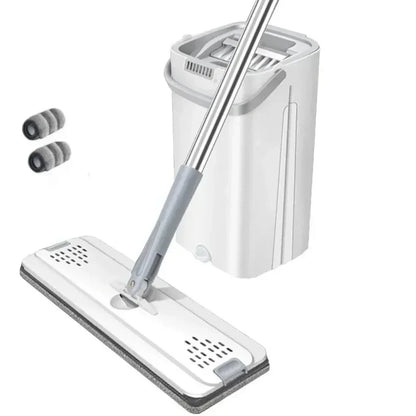 Best Hands-Free Lazy Mop Bucket Set - Dry Wet Separation Floor Cleaning System with Flat Mop and Wringer for Home Kitchen Bathroom - Wahtrends