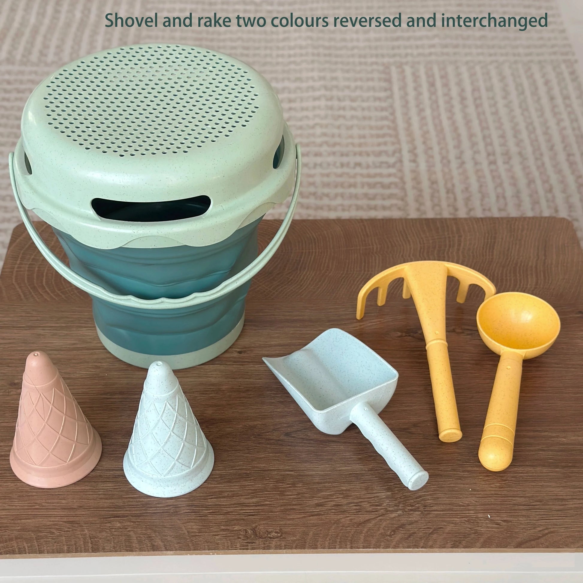 Best Collapsible Beach Bucket for Kids - 7-in-1 Sand Toys Set with Shovel, Rake, and Ice Cream Molds for Toddlers' Beach Sandbox Fun - Wahtrends