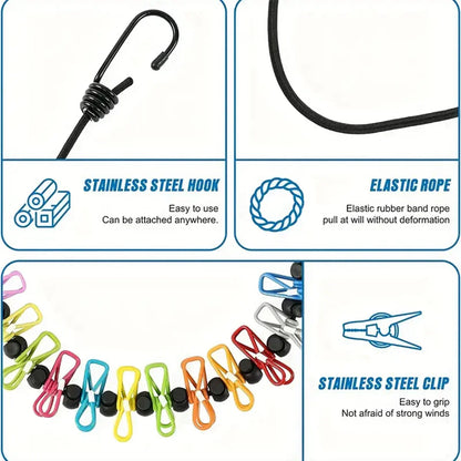 Best Retractable Portable Travel Clothesline with 12 Windproof Clips—Heavy Duty Indoor Outdoor Laundry Drying Line for Camping, RV, and Backpacking - Wahtrends