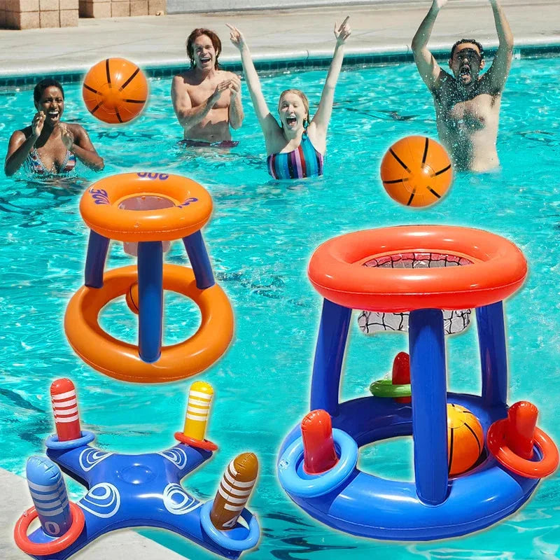 Inflatable Pool Basketball Hoop Set - Floating Water Basketball Toy with Ball Pump for Kids' and Adults' Summer Fun - Wahtrends