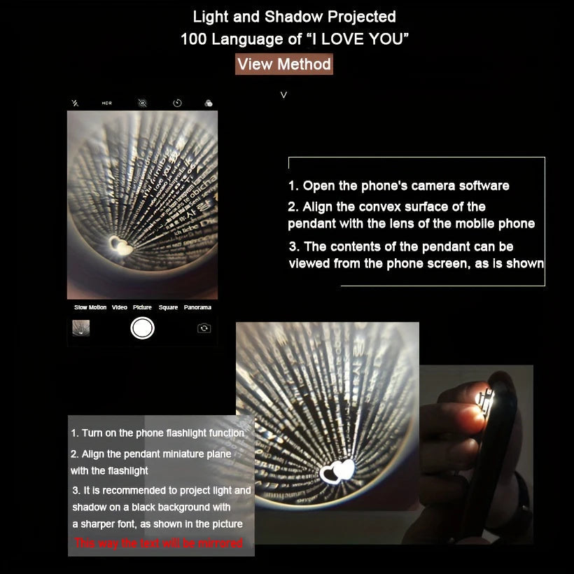 100 Languages of Love Projection Necklace – Hidden Message I Love You Pendant AE