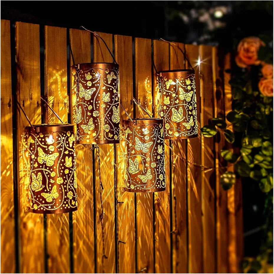 Enchanted Butterfly Solar Lantern – Waterproof Bronze Metal LED Hanging Light for Garden, Patio & Yard Decor - Wahtrends
