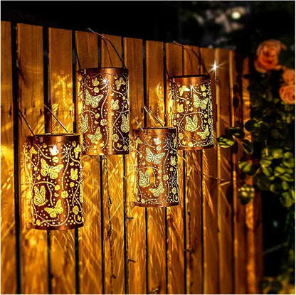 Enchanted Butterfly Solar Lantern – Waterproof Bronze Metal LED Hanging Light for Garden, Patio & Yard Decor - Wahtrends