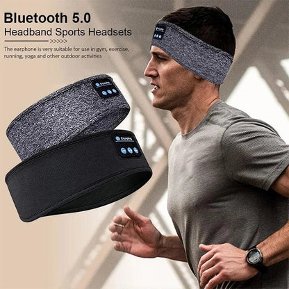 Man running outdoors wearing Bluetooth 5.0 headband sports headset with gray and black headband options
