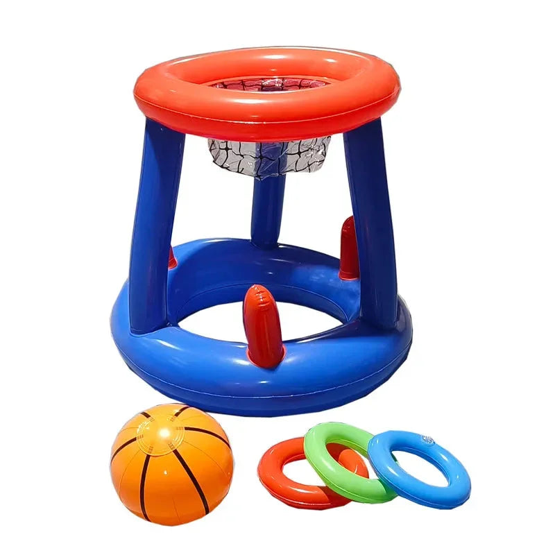 Inflatable Pool Basketball Hoop Set - Floating Water Basketball Toy with Ball Pump for Kids' and Adults' Summer Fun - Wahtrends