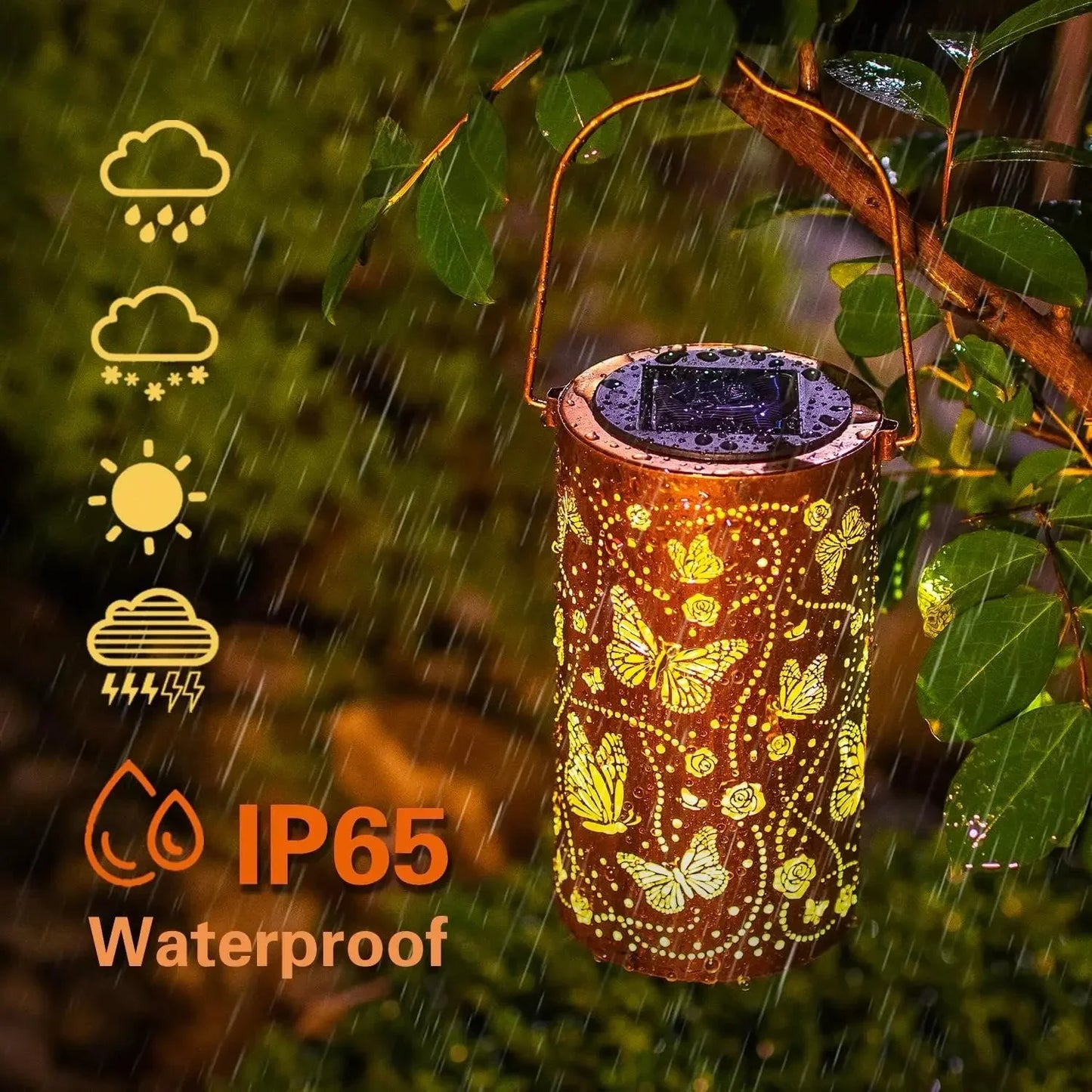 Enchanted Butterfly Solar Lantern – Waterproof Bronze Metal LED Hanging Light for Garden, Patio & Yard Decor - Wahtrends