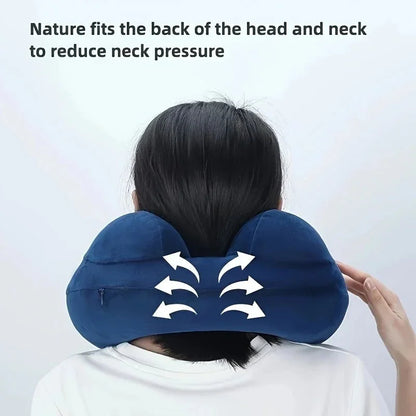 Portable Press-Inflate Neck Pillow – Self-Inflating U-Shape Travel Pillow for Airplane, Car & Office Naps - Wahtrends