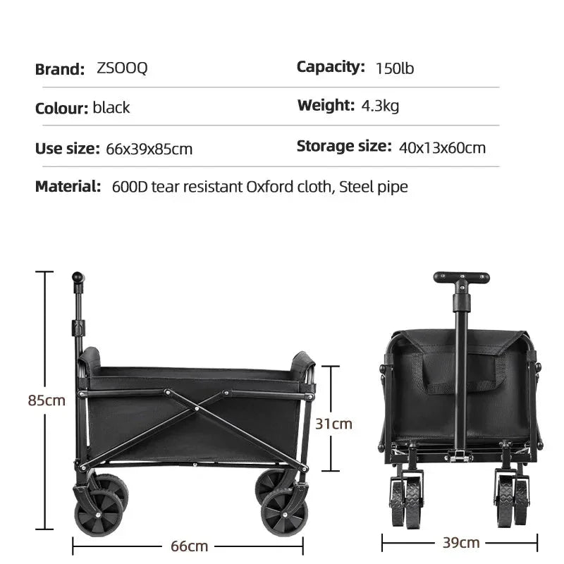 Heavy-Duty Foldable Camping Cart | Portable Picnic Utility Wagon with All-Terrain Wheels | Beach & Outdoor Trolley - Wahtrends