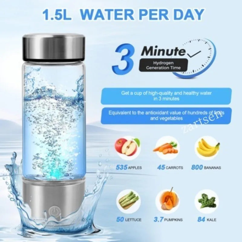 Hydrogen Water Bottle – Portable Titanium Generator & Antioxidant Glass Cup AE