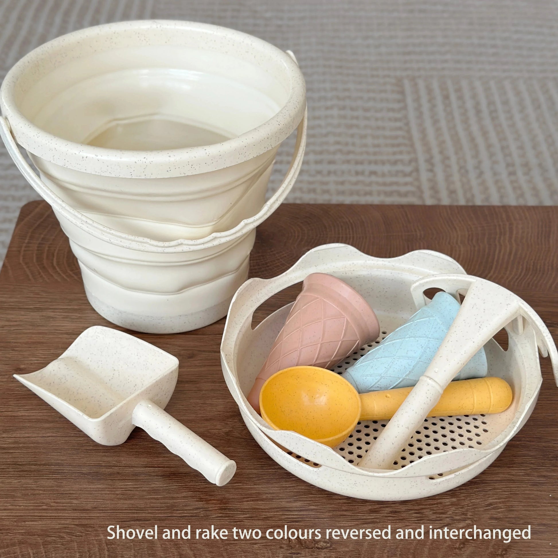 Best Collapsible Beach Bucket for Kids - 7-in-1 Sand Toys Set with Shovel, Rake, and Ice Cream Molds for Toddlers' Beach Sandbox Fun - Wahtrends