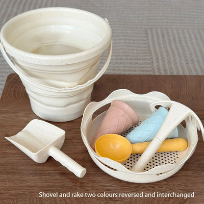 Best Collapsible Beach Bucket for Kids - 7-in-1 Sand Toys Set with Shovel, Rake, and Ice Cream Molds for Toddlers' Beach Sandbox Fun - Wahtrends