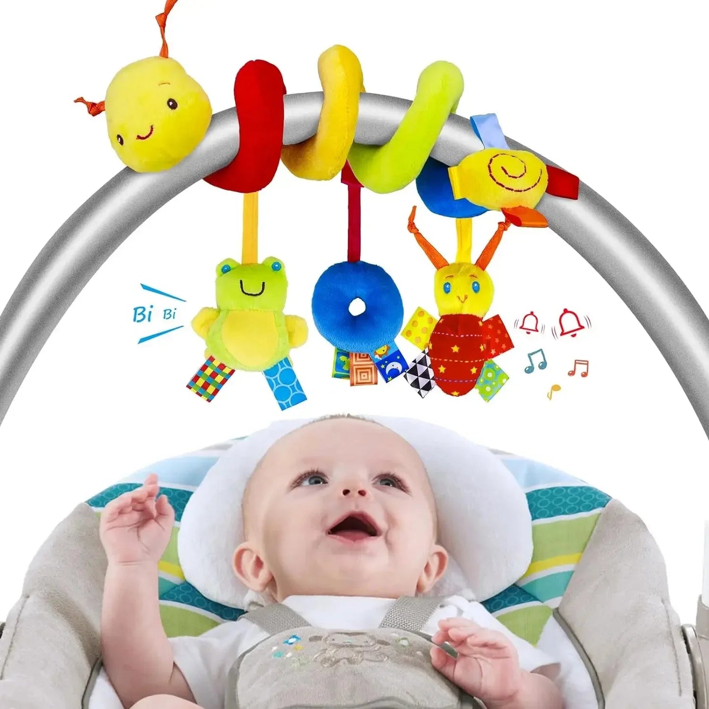Baby Car Seat Spiral Hanging Rattle Toy—Plush Sensory Stroller Activity Toy for Newborns Gift - Wahtrends