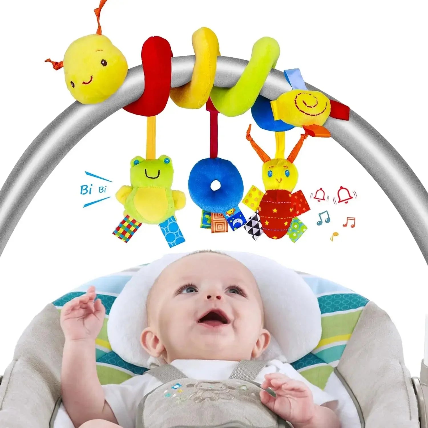 Baby Car Seat Spiral Hanging Rattle Toy—Plush Sensory Stroller Activity Toy for Newborns Gift - Wahtrends