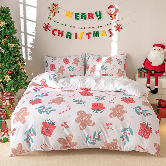 Christmas Reindeer Snowman Bedding Set 3-Piece - Soft Microfiber Duvet Cover and Pillowcases for Queen Bed Holiday Decor - Wahtrends