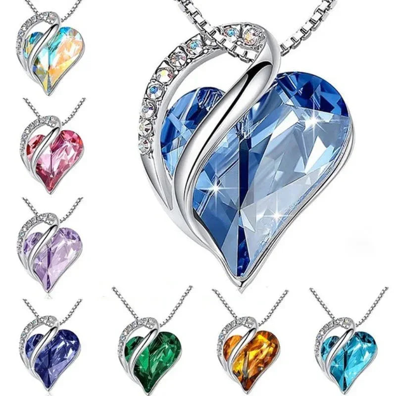 Ocean Heart Crystal Necklace for Women – Multicolored Zircon Love Pendant | Sparkling Fashion Jewelry Gift - Wahtrends