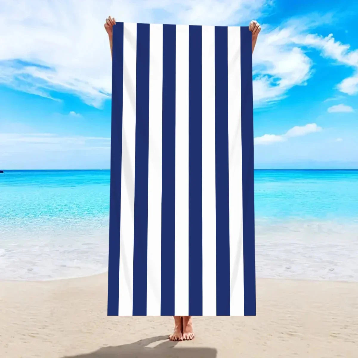 Quick-Dry Microfiber Beach Towel – Oversized 180×90cm Cabana Stripe Bath Sheet | Lightweight Sand-Free Travel Towel - Wahtrends