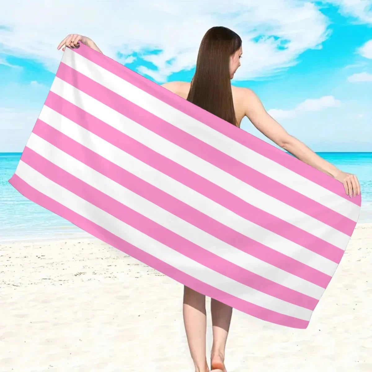 Quick-Dry Microfiber Beach Towel – Oversized 180×90cm Cabana Stripe Bath Sheet | Lightweight Sand-Free Travel Towel - Wahtrends