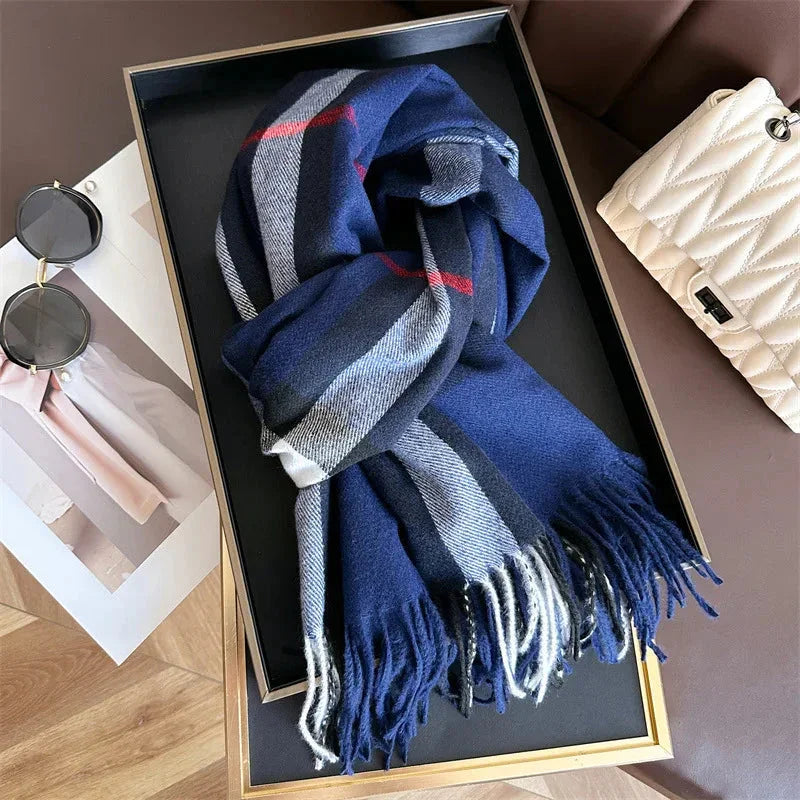 Luxury Plaid Blanket Scarf—Cashmere-Feel Thick Winter Shawl Wrap with Tassels | Unisex Pashmina Style - Wahtrends