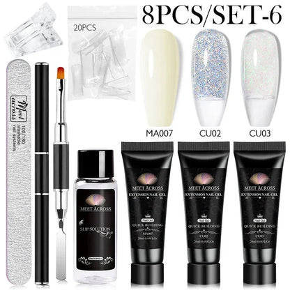MEET ACROSS Polygel Nail Kit – 8-Piece Acrylic Builder Gel Set with Slip Solution & Dual Forms for DIY Nail Extensions - Wahtrends