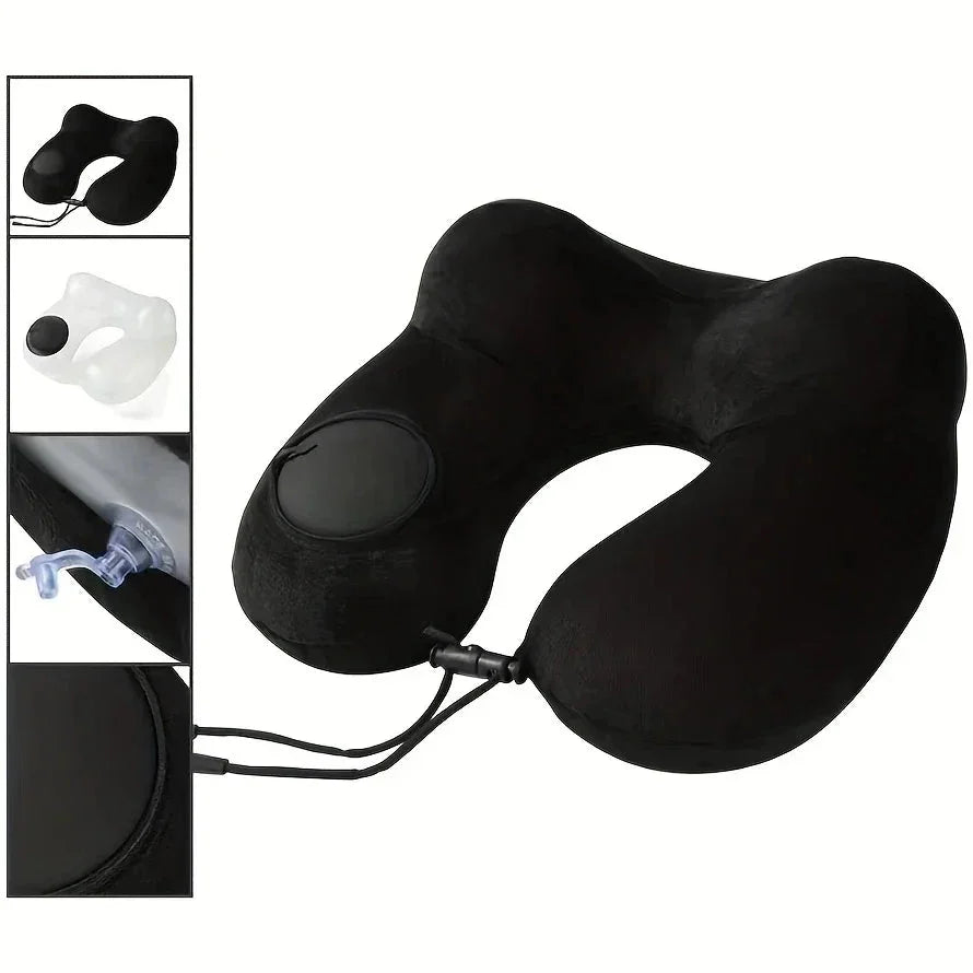Portable Press-Inflate Neck Pillow – Self-Inflating U-Shape Travel Pillow for Airplane, Car & Office Naps - Wahtrends
