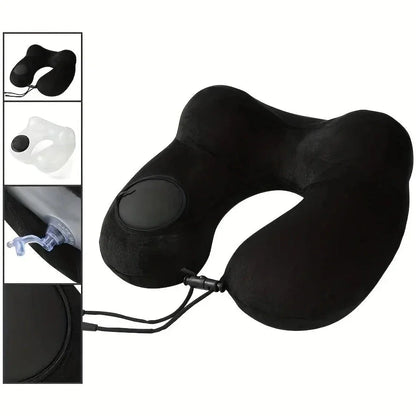 Portable Press-Inflate Neck Pillow – Self-Inflating U-Shape Travel Pillow for Airplane, Car & Office Naps - Wahtrends