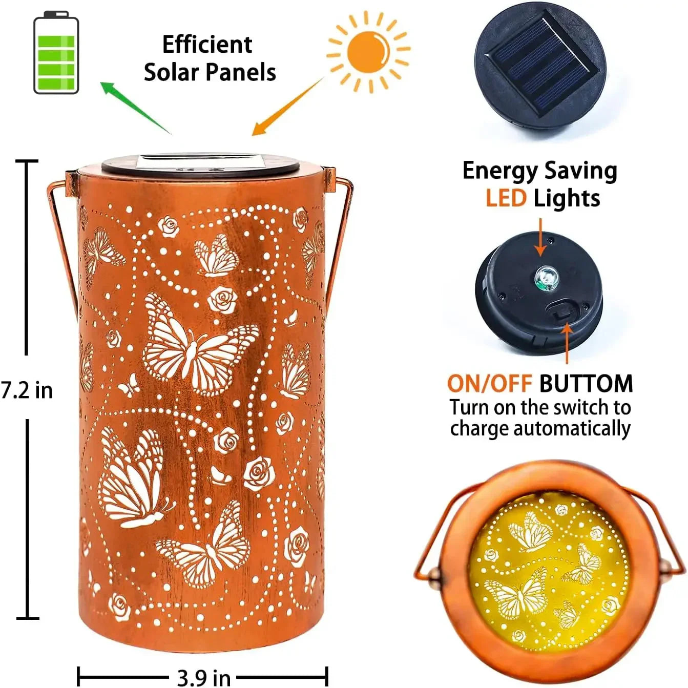 Enchanted Butterfly Solar Lantern – Waterproof Bronze Metal LED Hanging Light for Garden, Patio & Yard Decor - Wahtrends