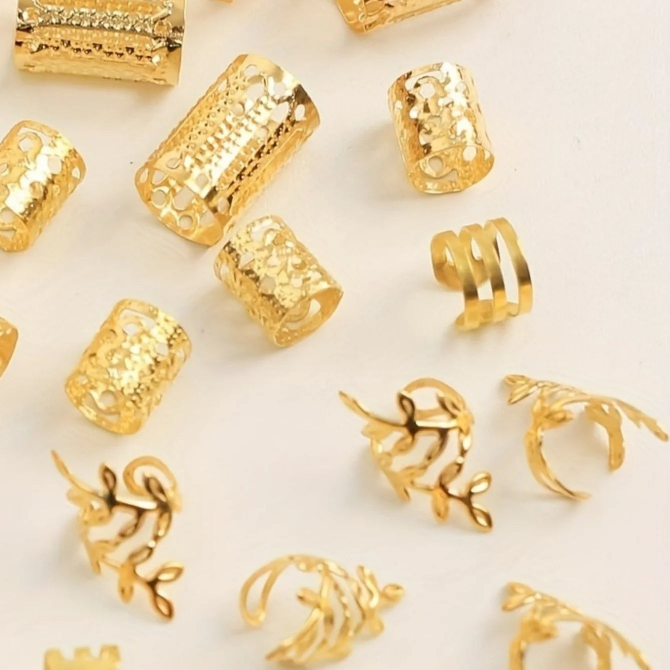 Luxe Hollow-Filigree Braid Rings | Gold & Silver Hair Jewellery Kit AE