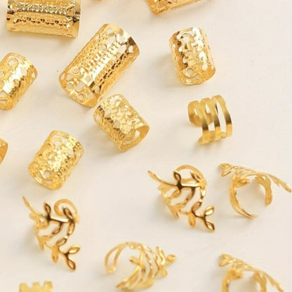 Luxe Hollow-Filigree Braid Rings | Gold & Silver Hair Jewellery Kit AE