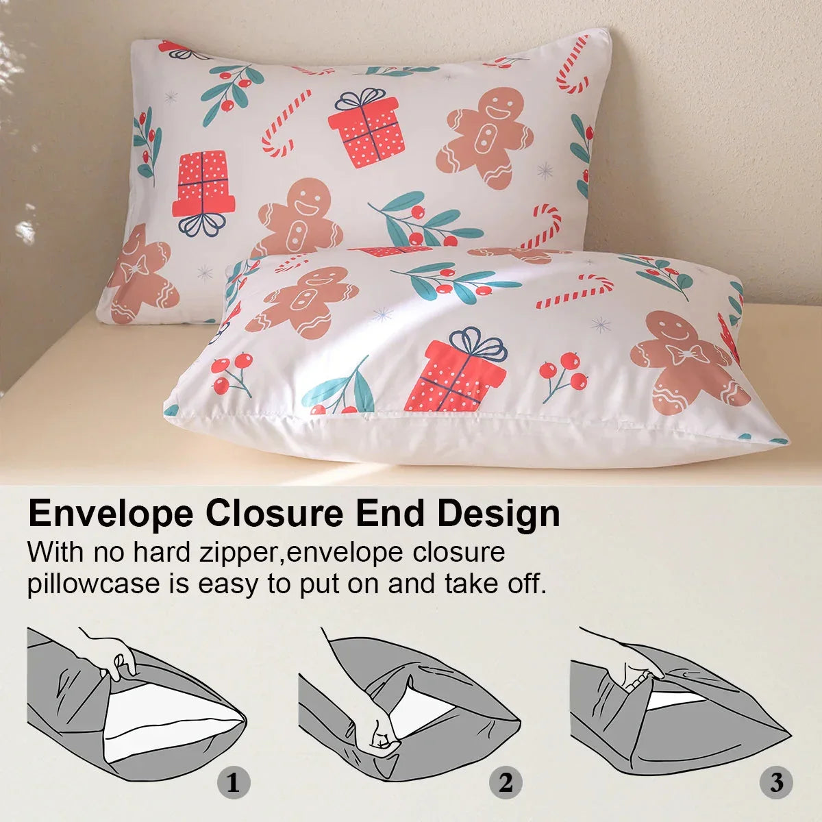 Christmas Reindeer Snowman Bedding Set 3-Piece - Soft Microfiber Duvet Cover and Pillowcases for Queen Bed Holiday Decor - Wahtrends