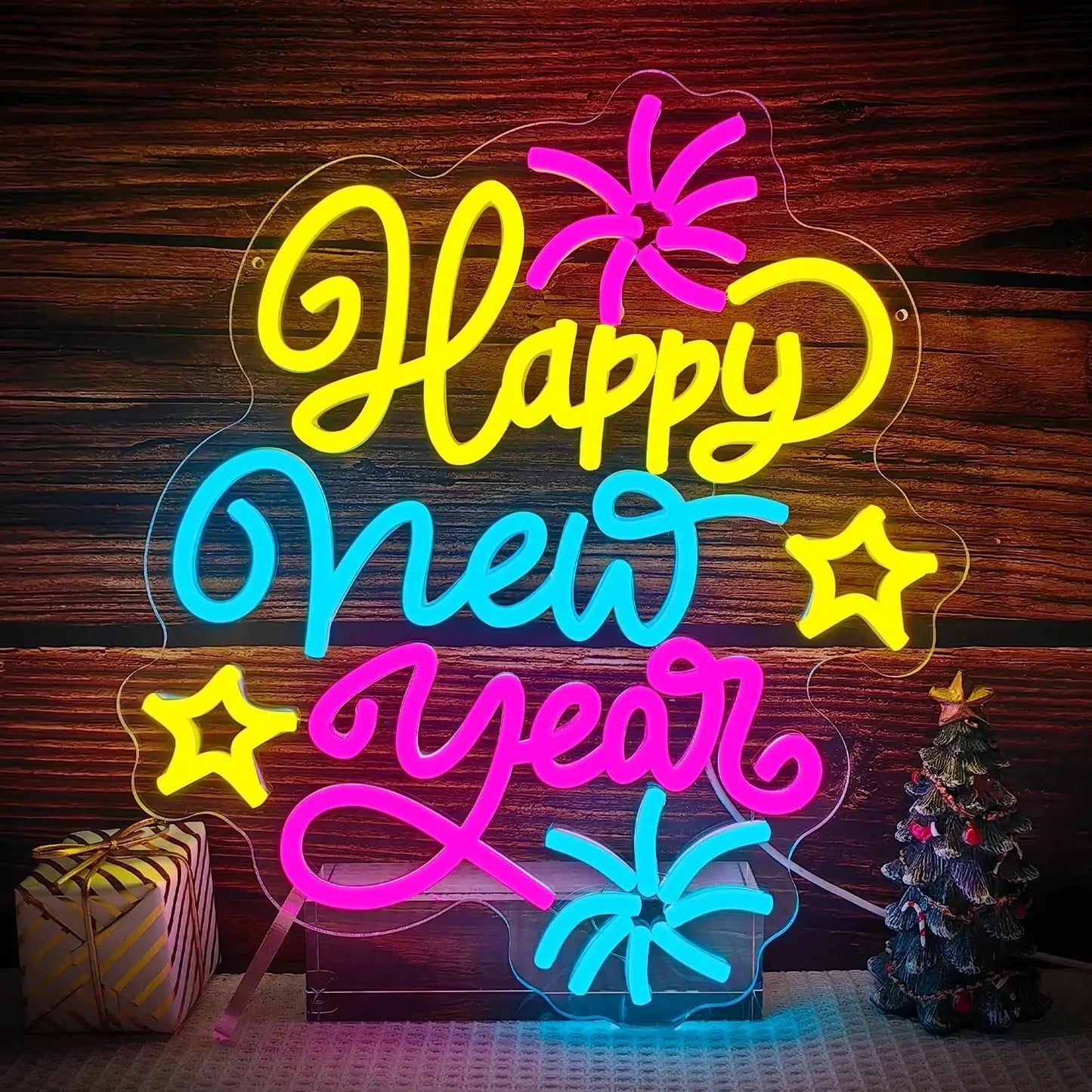 Happy New Year LED Neon Sign – Multicolored Dimmable Wall Light | USB Powered Party & Holiday Decor - Wahtrends