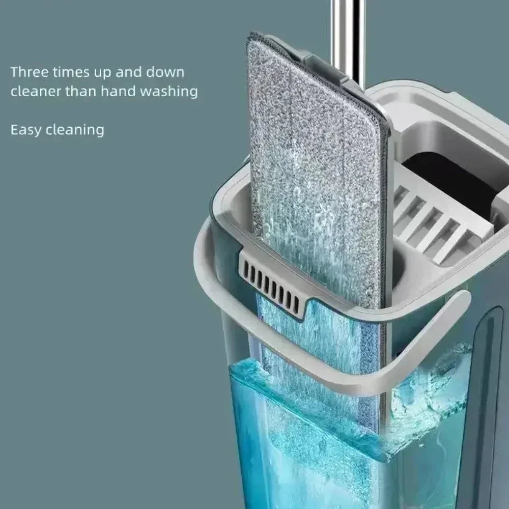Best Hands-Free Lazy Mop Bucket Set - Dry Wet Separation Floor Cleaning System with Flat Mop and Wringer for Home Kitchen Bathroom - Wahtrends