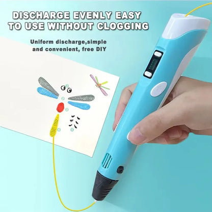 3D Printing Pen for Kids - Safe LED Display 3D Drawing Pen with 20M Filament Graffiti Toy Educational STEM - Wahtrends
