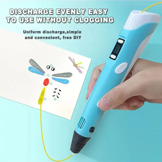 3D Printing Pen for Kids - Safe LED Display 3D Drawing Pen with 20M Filament Graffiti Toy Educational STEM - Wahtrends