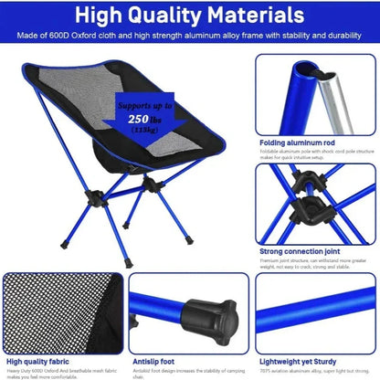 Best Ultralight Detachable Portable Folding Camping Chair—Lightweight Heavy-Duty Outdoor Chair for Fishing, Hiking, BBQ, Garden & Camping with High Capacity - Wahtrends