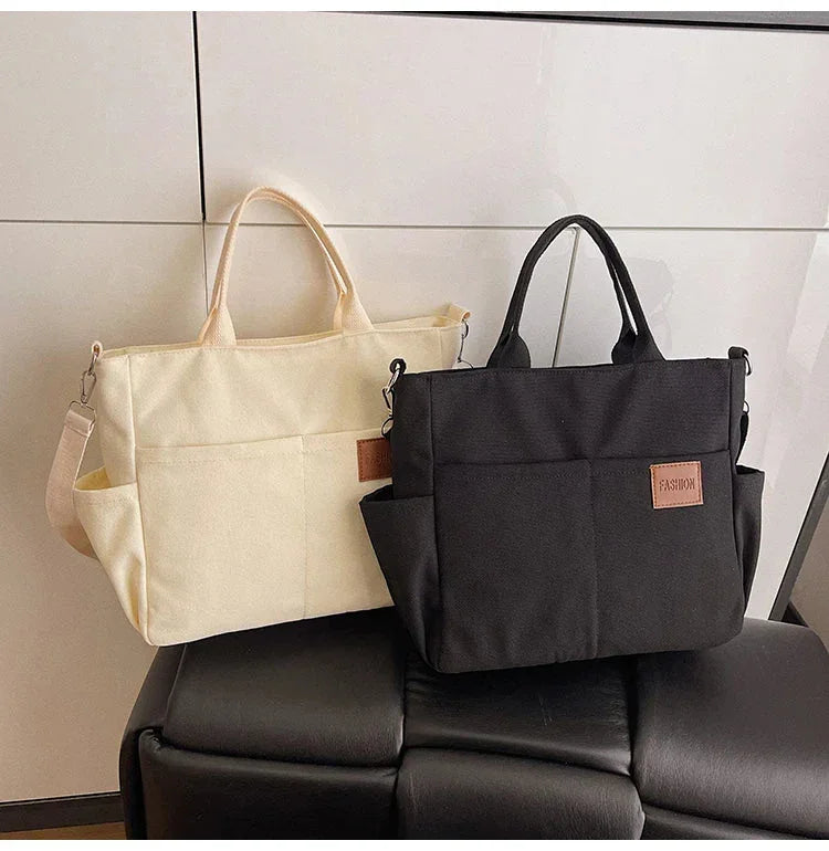 Large Canvas Tote Bag for Women with Zipper—Multi-Pocket Crossbody Messenger Shoulder Bag, for Work, Study & Travel - Wahtrends