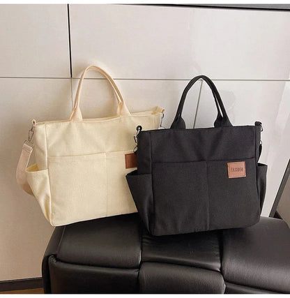 Large Canvas Tote Bag for Women with Zipper—Multi-Pocket Crossbody Messenger Shoulder Bag, for Work, Study & Travel - Wahtrends