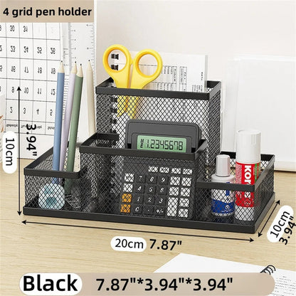 Metal Pen Holder & Desk Stationery Organizer – 7-Grid Mesh Office Storage Rack AE