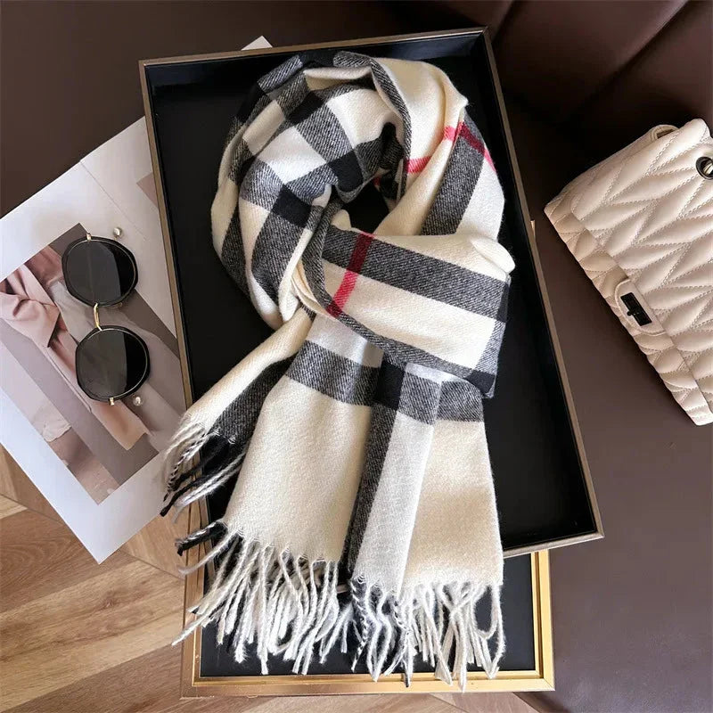 Luxury Plaid Blanket Scarf—Cashmere-Feel Thick Winter Shawl Wrap with Tassels | Unisex Pashmina Style - Wahtrends