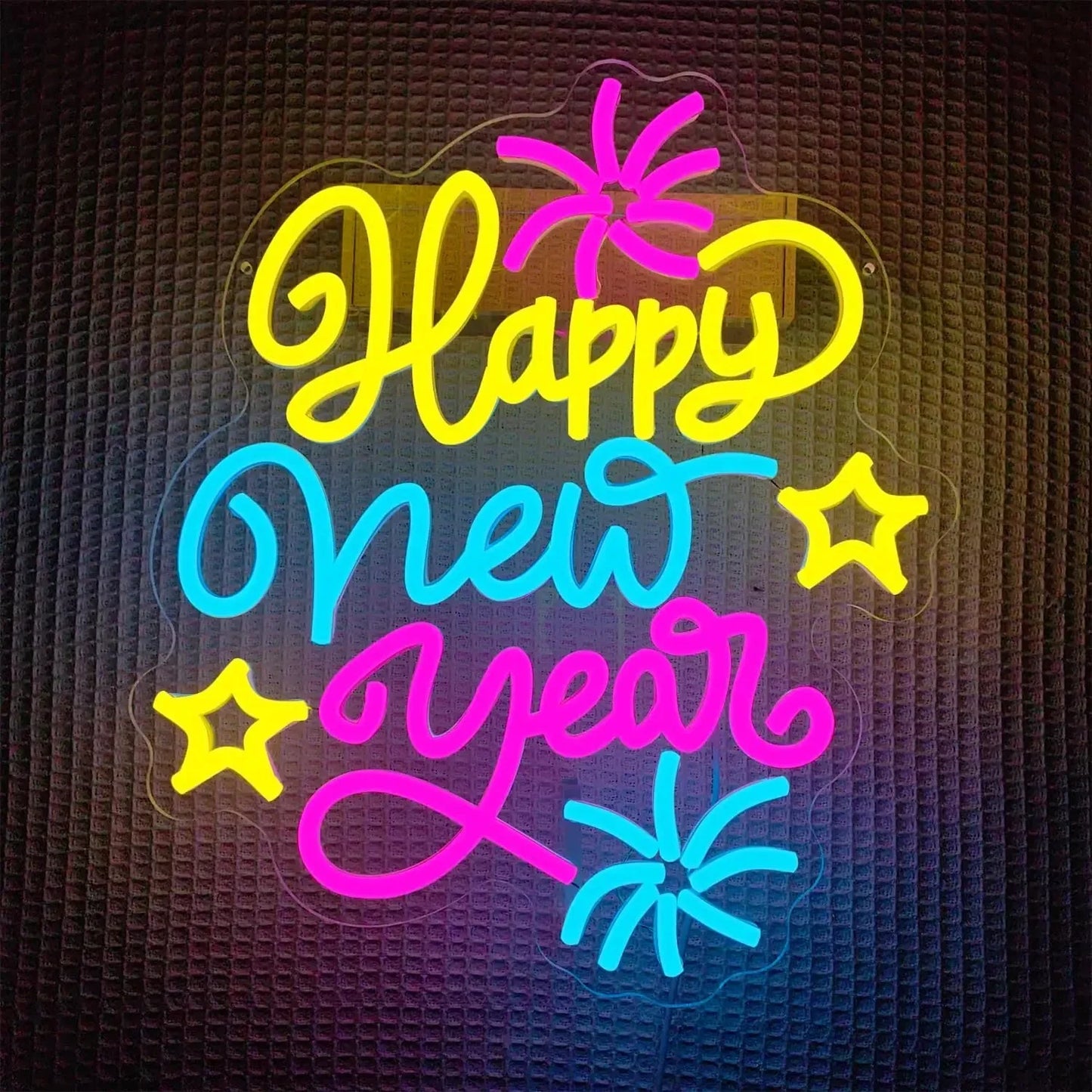 Happy New Year LED Neon Sign – Multicolored Dimmable Wall Light | USB Powered Party & Holiday Decor - Wahtrends