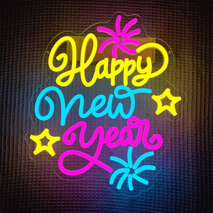Happy New Year LED Neon Sign – Multicolored Dimmable Wall Light | USB Powered Party & Holiday Decor - Wahtrends