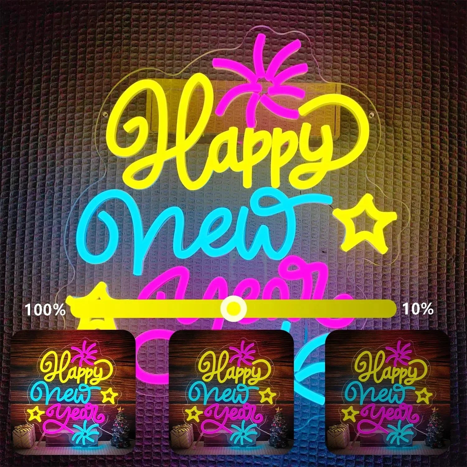 Happy New Year LED Neon Sign – Multicolored Dimmable Wall Light | USB Powered Party & Holiday Decor - Wahtrends