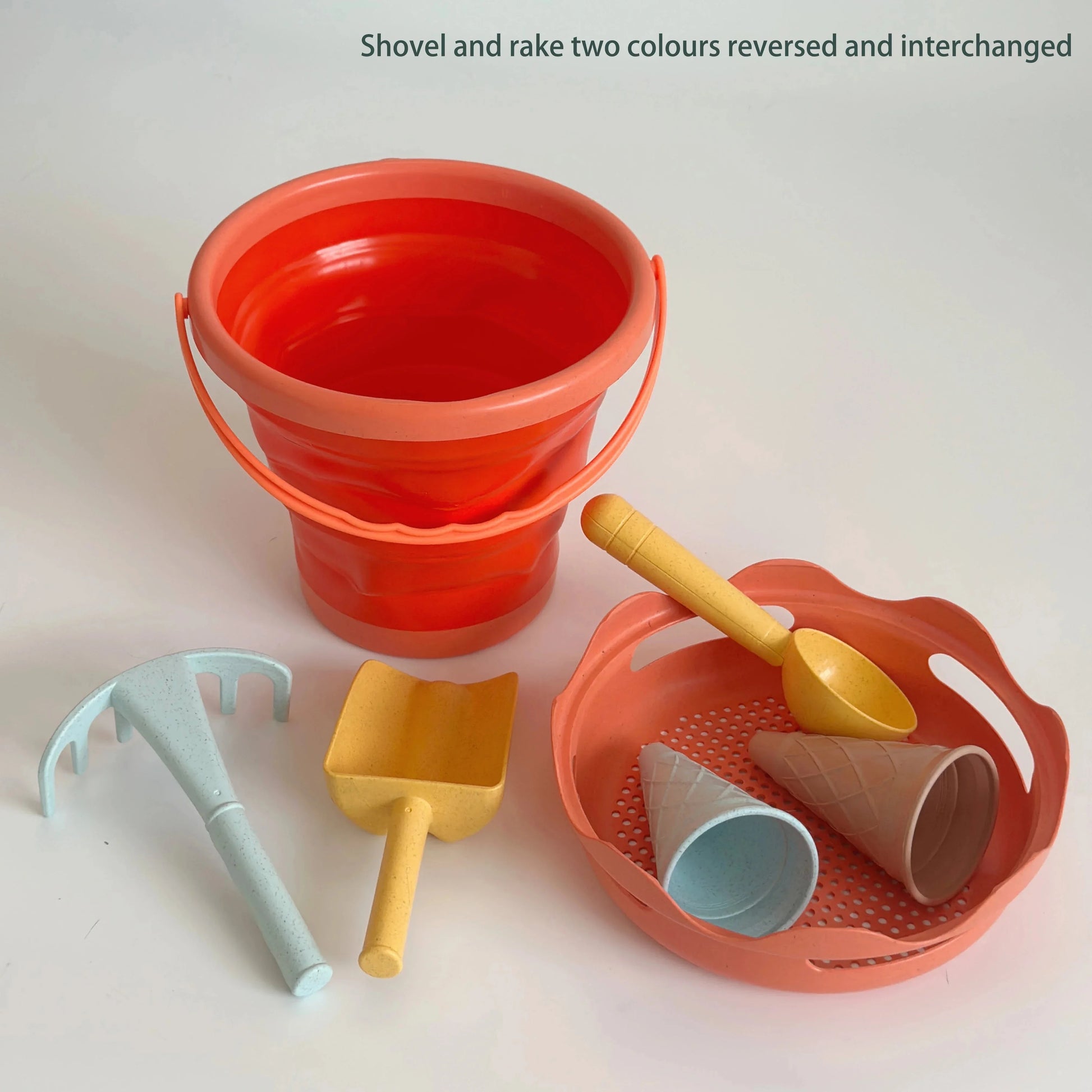 Best Collapsible Beach Bucket for Kids - 7-in-1 Sand Toys Set with Shovel, Rake, and Ice Cream Molds for Toddlers' Beach Sandbox Fun - Wahtrends