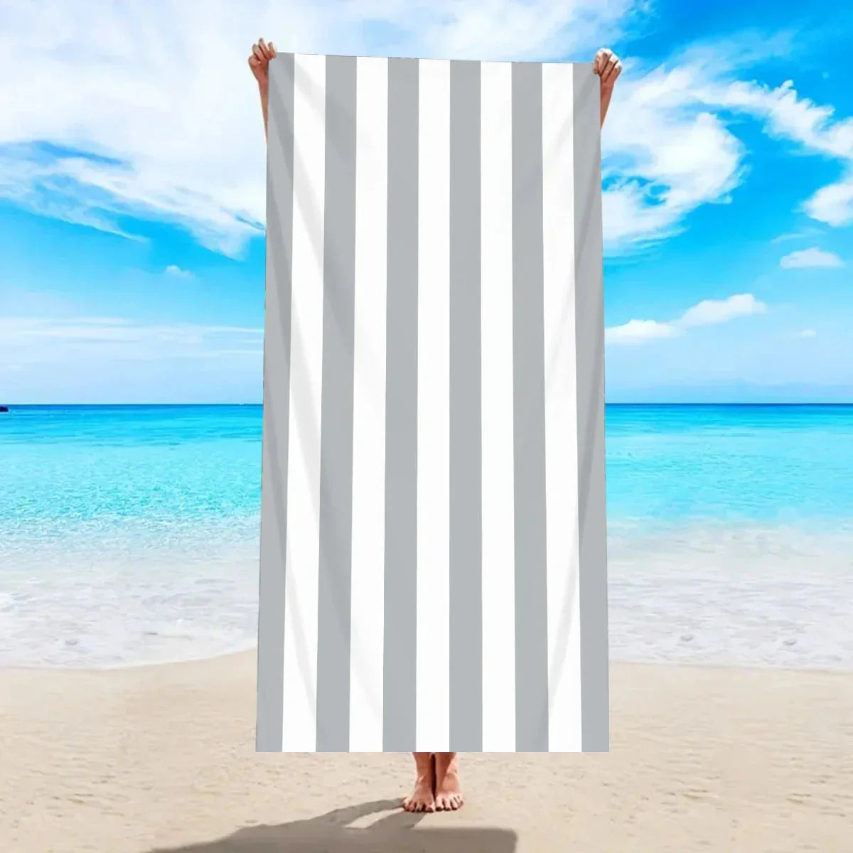 Quick-Dry Microfiber Beach Towel – Oversized 180×90cm Cabana Stripe Bath Sheet | Lightweight Sand-Free Travel Towel - Wahtrends